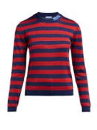 Matchesfashion.com Prada - Logo Striped Wool Blend Sweater - Womens - Red Multi
