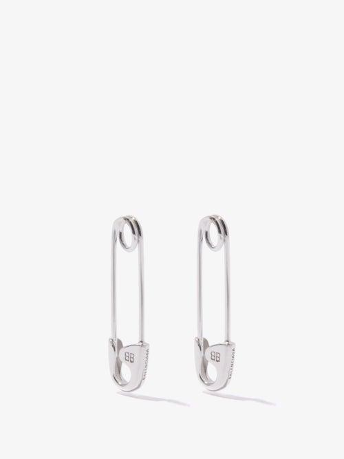 Balenciaga - Safety Pin Sterling-silver Earrings - Womens - Silver