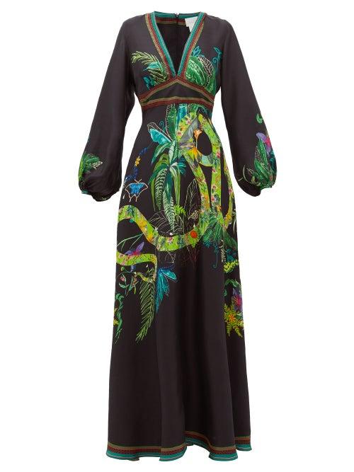 Matchesfashion.com Camilla - River Cruise Silk-satin Maxi Dress - Womens - Black Print