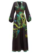 Matchesfashion.com Camilla - River Cruise Silk-satin Maxi Dress - Womens - Black Print
