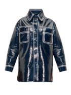 Matchesfashion.com Fendi - Contrast-stitching Patent-leather Coat - Womens - Blue Multi