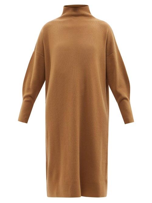 Another Tomorrow - Funnel-neck Cashmere-blend Dress - Womens - Camel