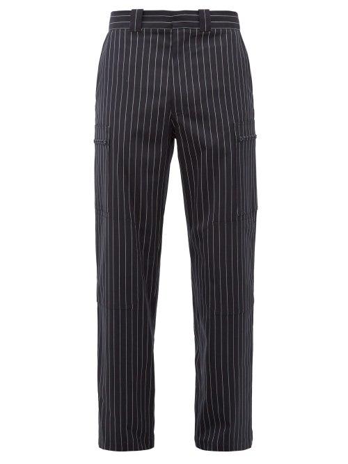 Matchesfashion.com Jw Anderson - Zipped Pocket Striped Wool Blend Trousers - Mens - Navy
