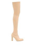 Matchesfashion.com Alexander Mcqueen - Point-toe Leather Over-the-knee Boots - Womens - Beige