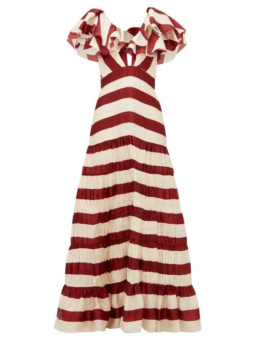 Matchesfashion.com Johanna Ortiz - Conocimiento Striped Silk Charmeuse Gown - Womens - Red Stripe