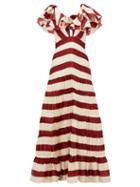 Matchesfashion.com Johanna Ortiz - Conocimiento Striped Silk Charmeuse Gown - Womens - Red Stripe