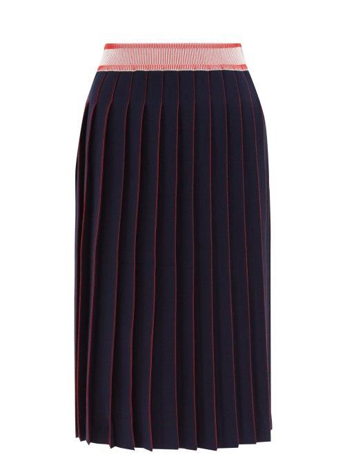 Falke - Pleated Cotton-blend Midi Skirt - Womens - Navy Red