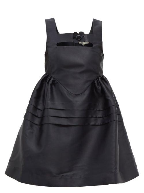 Shushu/tong - Flower-embellished Pleated Satin Mini Dress - Womens - Black