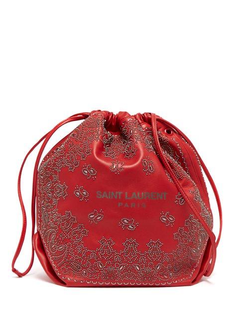 Matchesfashion.com Saint Laurent - Teddy Bandana Stud Drawstring Bucket Bag - Womens - Red