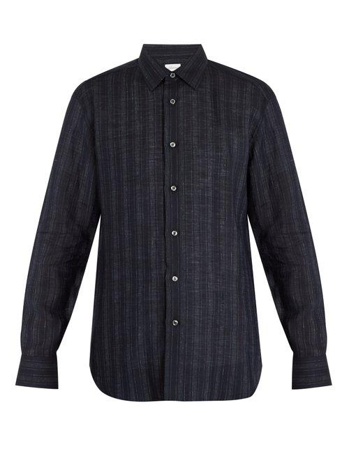 Matchesfashion.com Brioni - Single Cuff Striped Linen Shirt - Mens - Navy