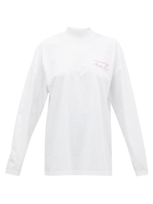 Matchesfashion.com Martine Rose - Logo High-neck Long-sleeved Cotton T-shirt - Womens - White
