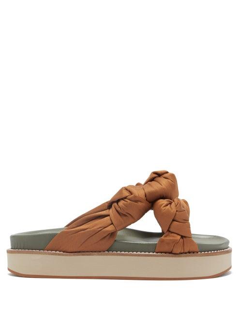 Matchesfashion.com Ganni - Knotted Recycled-satin Flatform Slides - Womens - Tan