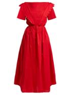 Matchesfashion.com Horror Vacui - Flabella Scalloped Trim Cotton Dress - Womens - Red