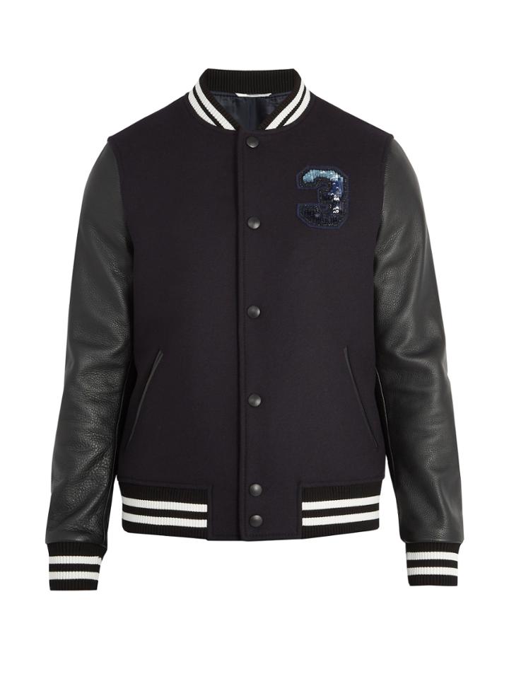Valentino Logo-embellished Wool And Leather Varsity Jacket