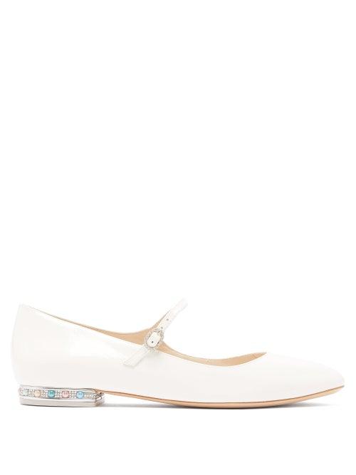 Matchesfashion.com Sophia Webster - Toni Crystal Embellished Patent Leather Flats - Womens - Cream