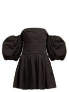 Matchesfashion.com Valentino - Off The Shoulder Cotton Blend Mini Dress - Womens - Black