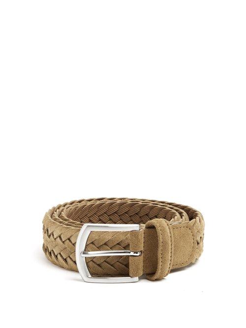 Matchesfashion.com Anderson's - Woven Suede Belt - Mens - Olive