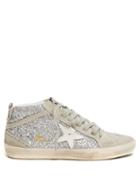 Matchesfashion.com Golden Goose - Mid Star Glittered Leather Mid Top Trainers - Womens - White Silver
