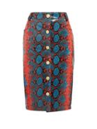 Matchesfashion.com Versace - Python Effect Leather Pencil Skirt - Womens - Blue Multi