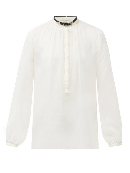 Matchesfashion.com Gabriela Hearst - Vlychos Leather-strap Silk-voile Blouse - Womens - Ivory