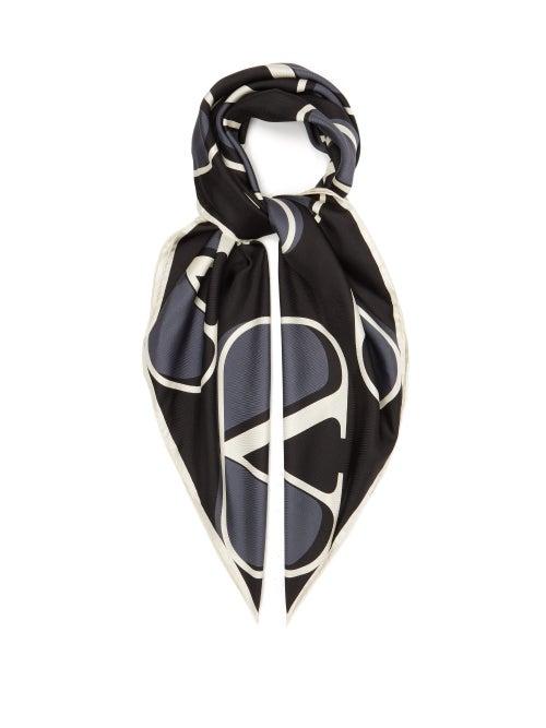 Matchesfashion.com Valentino Garavani - V-logo Silk Scarf - Womens - Black White