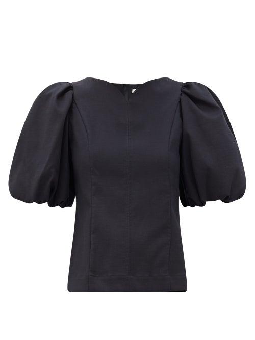 Matchesfashion.com Sea - Marianne Puff-sleeve Cotton Top - Womens - Black