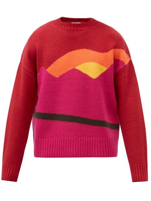 Jw Anderson - Landscape-jacquard Wool-blend Sweater - Mens - Red Multi