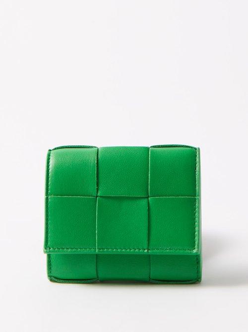 Bottega Veneta - Cassette Intrecciato-leather Trifold Wallet - Womens - Green