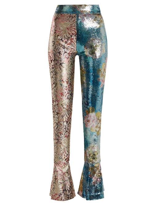 Matchesfashion.com Halpern - High Rise Sequin Embellished Skinny Trousers - Womens - Blue Multi