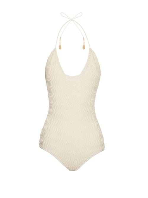 She Made Me Laharia Chevron Crochet Swimsuit