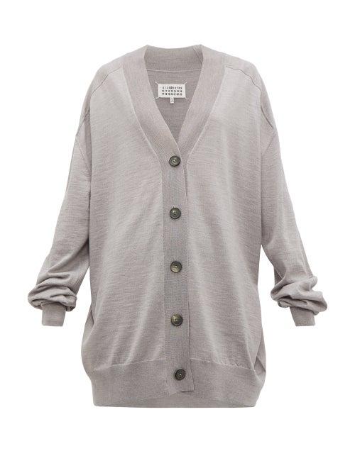 Matchesfashion.com Maison Margiela - Longline Wool Jersey Cardigan - Womens - Grey