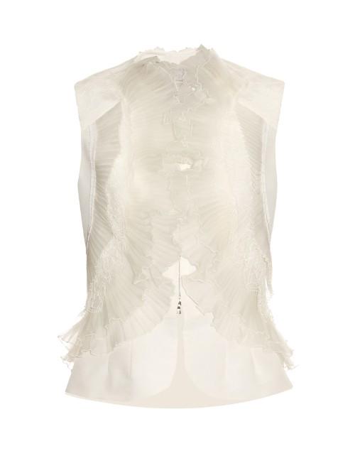 Oscar De La Renta Ruffled And Pleated Silk-faille Top