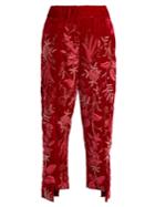 By Walid Meera Floral-embroidered Silk-velvet Trousers
