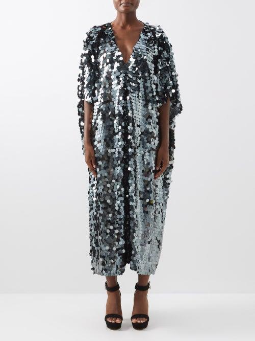 Fil De Vie - Tove Sequinned V-neck Kaftan Dress - Womens - Silver