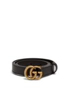 Matchesfashion.com Gucci - Gg Logo Grained Leather Belt - Womens - Black