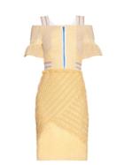Matchesfashion.com Peter Pilotto - Selene Off The Shoulder Lace Panel Dress - Womens - Light Yellow