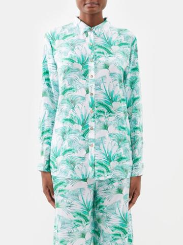 Melissa Odabash - Millie Palm-print Twill Shirt - Womens - Green Print