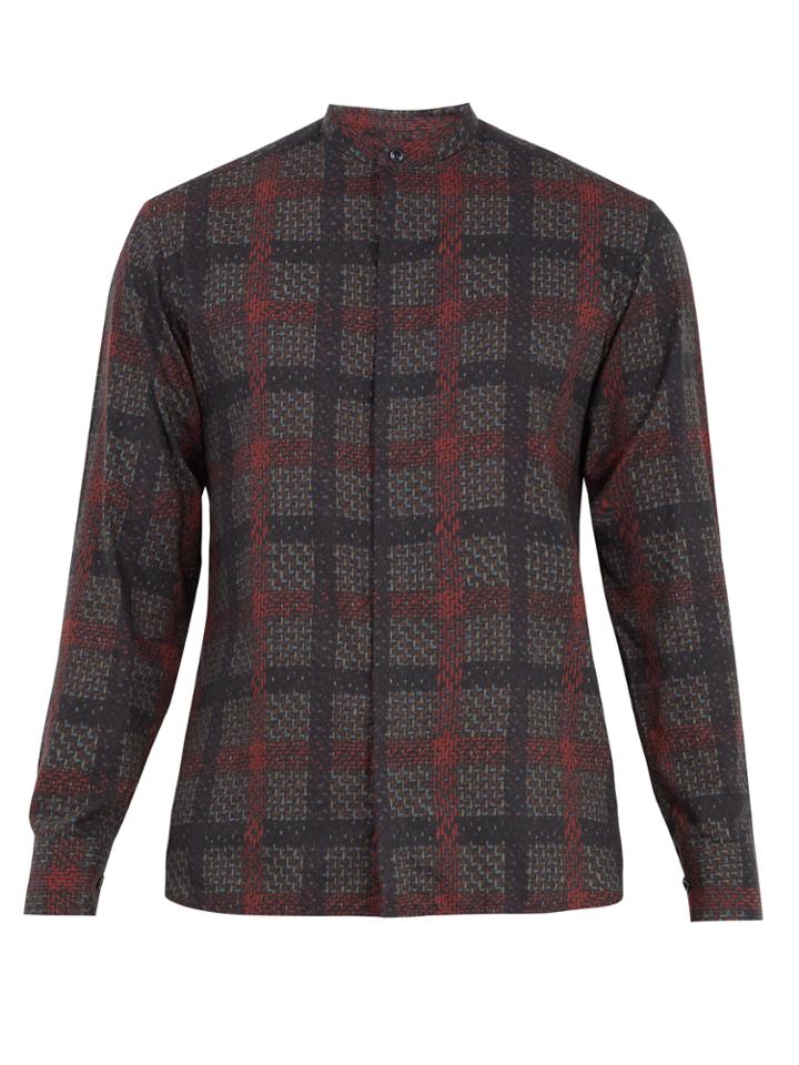 Etro Stand-collar Knit-print Checked Shirt