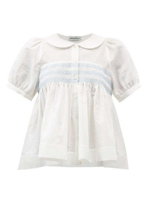 Molly Goddard - Iwona Embroidered Smocked Cotton Blouse - Womens - White