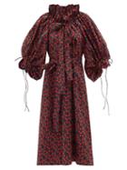 Matchesfashion.com Horror Vacui - Alice Ruffled-neck Floral-print Cotton Midi Dress - Womens - Black Multi