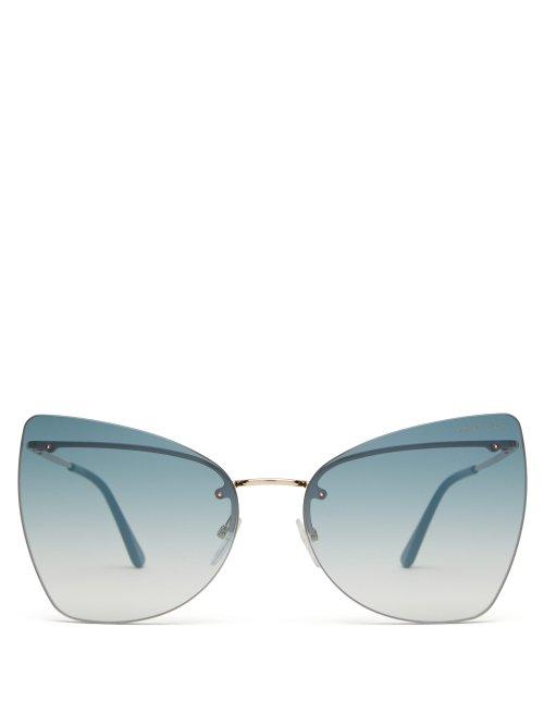 Matchesfashion.com Tom Ford Eyewear - Presley Rimless Cat Eye Sunglasses - Womens - Blue
