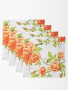 Emilia Wickstead - Set Of Four Rose-print Linen Napkins - Womens - Orange White