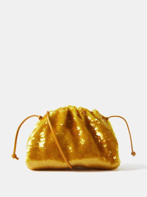 Bottega Veneta - The Pouch Sequinned Clutch Bag - Womens - Gold