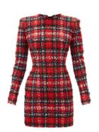 Matchesfashion.com Balmain - Tartan Tweed Mini Dress - Womens - Red Multi