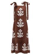 Matchesfashion.com Vita Kin - Daisy Floral-appliqu Linen Dress - Womens - Brown White