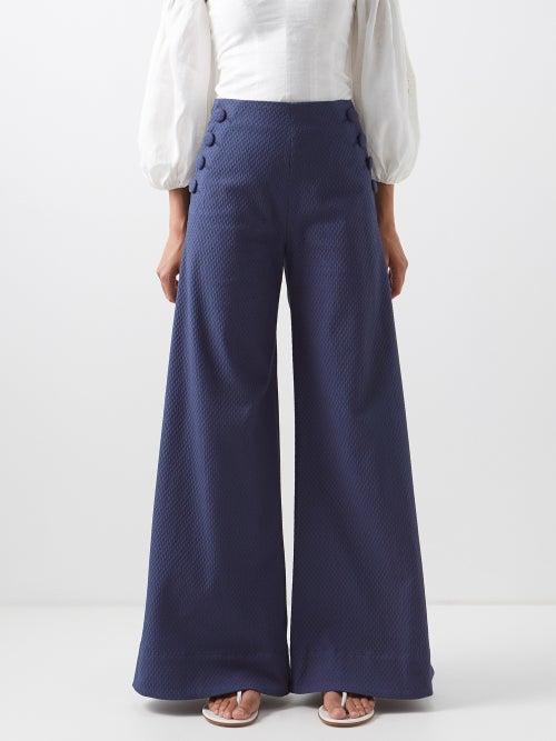 Lisa Marie Fernandez - Sailor High-rise Cotton-blend Flared Trousers - Womens - Navy