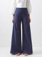 Lisa Marie Fernandez - Sailor High-rise Cotton-blend Flared Trousers - Womens - Navy