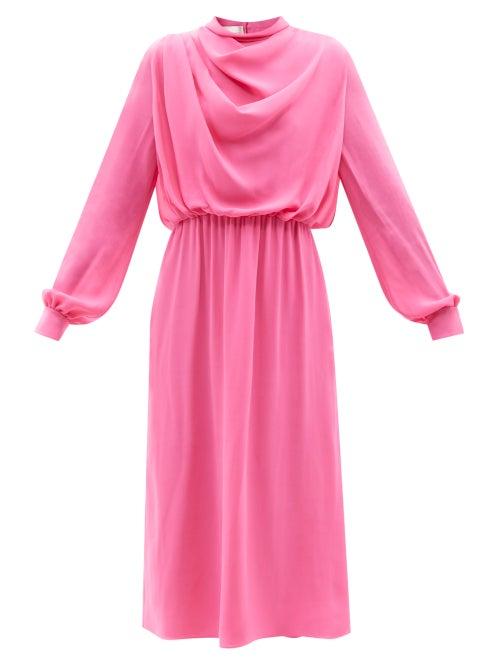 Valentino - Draped Silk-georgette Midi Dress - Womens - Pink
