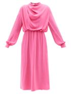 Valentino - Draped Silk-georgette Midi Dress - Womens - Pink