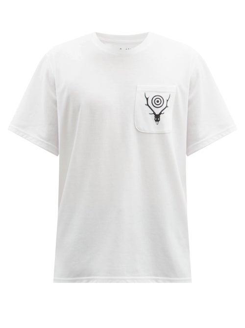 Matchesfashion.com South2 West8 - Circle Horn-print Jersey T-shirt - Mens - White